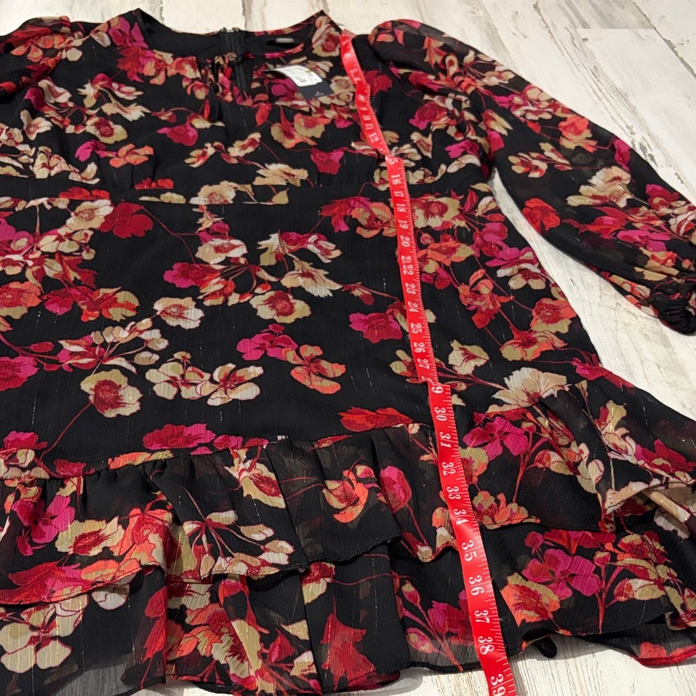 Tommy Hilfiger Black and Reddish Pink Floral Long Sleeve Dress metallic NWT - Picture 10 of 11
